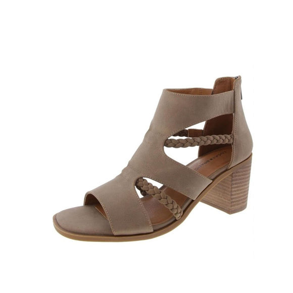 Lucky Brand Strappy Braided Caged Block Heels Sandals 9.5 M TAUPE - Picture 2 of 14